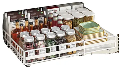Produktbild von Küchenregal, erweiterbares Auszieh-Design, langlebender Kohlenstoffstahl, Weiß