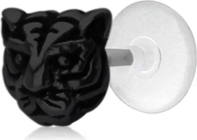 Produktbild von Ohrring Tragus Ohrpiercing 925 Sterling Silber mit Tigerkopf Material - Silber schwarz-plattiert Stablänge - 6 mm