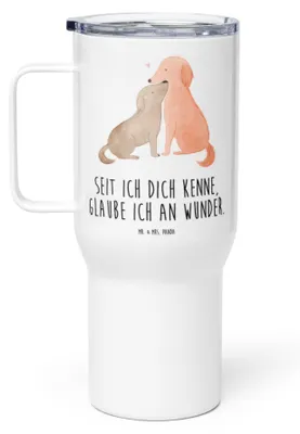 Produktbild von Mr. & Mrs. Panda Thermobecher Hunde Liebe - Weiß - Geschenk, Hund, Optimitisch, thermosbecher, Herz, Wunder, Verliebt, Thermos-Becher, Sprüche, Mehrwegbecher