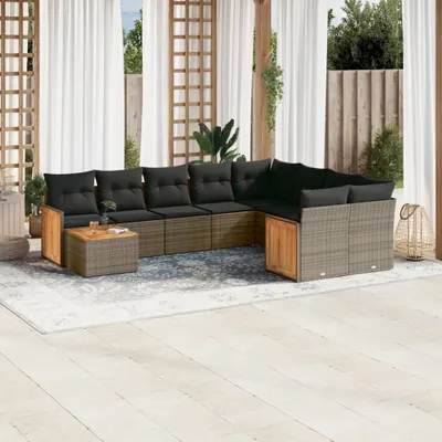 Produktbild von Design 10-tlg. Garten-Sofagarnitur mit Kissen Grau Poly Rattan, Gartenmöbel-Sets 2024 Neu