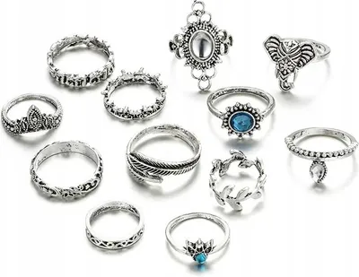 Produktbild von Silbernes RETRO-PUNK-BOHO-RING-SET 72