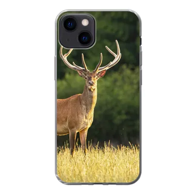 Produktbild von MuchoWow® Handyhülle Schutzhülle Hülle für iPhone 13 Hirsch - Geweih - Gras - Natur - Tiere - Grün Silikon Softcase Handy Hülle - Karteninhaber