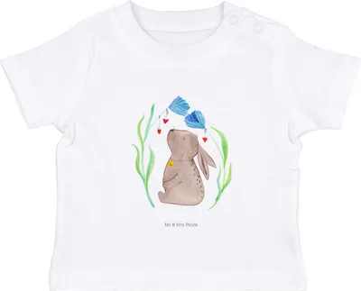 Produktbild von Mr. & Mrs. Panda Babyshirt Hase Blume 6. - 12. Monat - Weiß - Geschenk, Geburt, Kleinkind Shirt, T-Shirt, , Kaninchen, Schwangerschaft, Ostern, Organic Baby