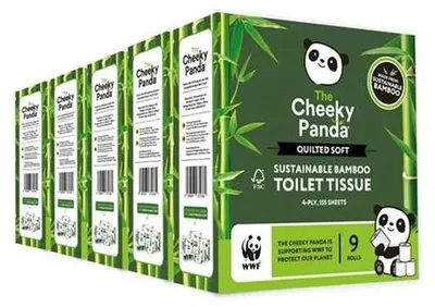 Toaletný papier, bambusový, 3-vrstvový, malý kotúč, 9 kotúčov, CHEEKY PANDA, biely