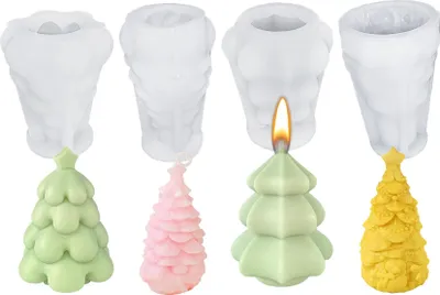 Produktbild von 4-teiliges Weihnachtsbaum-Silikonformen-Set – Harz- und Wachskerzen-Seifenformen,