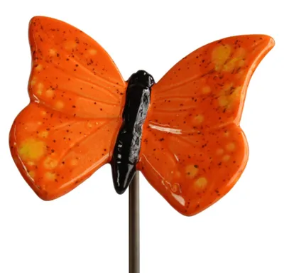 Produktbild von Gartenstecker Schmetterling aus Keramik orange 10 x 12,5 cm Gartendeko Gartenfigur