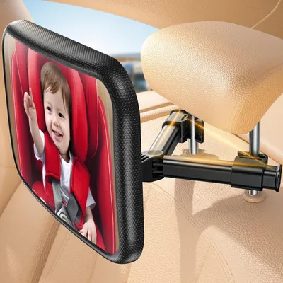 Productafbeelding van Baby Autospiegel voor Achterbank - [2025 Veiligste Driehoek Haak Clip] - Shatterproof Acryl Spiegel & Anti - Shake Autospiegel voor Achteruitkijk
