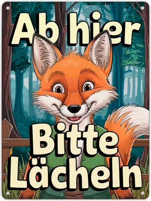 Produktbild von Lächelnder Fuchs im Wald Metallschild XL in 21x28 cm - Bitte lächeln