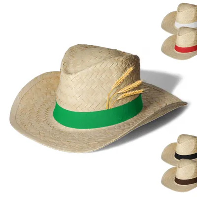 Produktbild von Strohhut 'Texas' Uni - Vielseitiger Sonnenhut für Damen und Herren - stylischer Cowboyhut mit Klettverschlussband - natur/grün