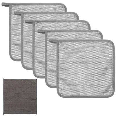 Produktbild von 5-teiliges multifunktionales Geschirrspülset, Stahlwolle mit Waffelstruktur, Edelstahl-Scheuerschwämme, wiederverwendbare Drahtbürste, für Nass- und Trockenspülen, Küche