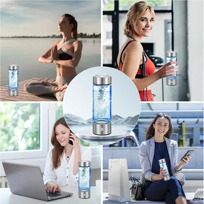 Image de Bouteille d'eau riche en hydrogène avec technologie SPE PEM - Bouteille d'eau portable en verre de 450ml - Améliorer la qualité de l'eau - Pour la maison et les voyages