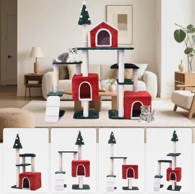 Produktbild von Weihnachtskatzenbaum, Katzenturm, großer Kratzbaum für große Katzen, Rot