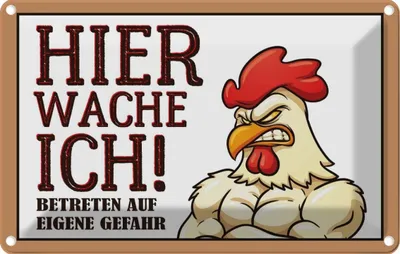 Produktbild von vianmo Blechschild 20x30 cm Huhn hier wache ich betreten Tier Haustier