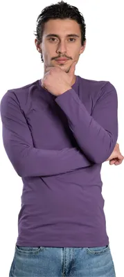 Produktbild von Herren-Langarmshirt mit Rundhalsausschnitt. LILA: S