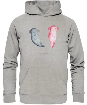 Produktbild von Mr. & Mrs. Panda Bedruckter Hoodie Axolotl Liebe Größe XL - Heather Grey - Geschenk, Statement-Hoodie, Jahrestag, Valentinstag, Hochzeitstag, Kapuzenpullover, für Frauen
