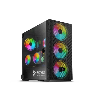 Zdjęcie produktu dla Savio SAVGC-RAPTORX1, Midi Tower, PC, Czarny, ATX, EATX, ITX, Mini-ATX, Siatka, SPCC, Szkło hartowane, Gaming