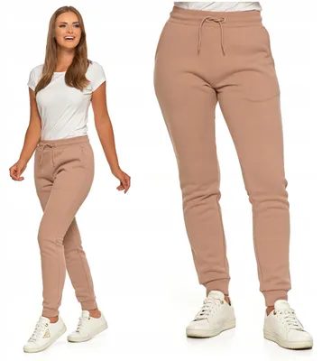 Productafbeelding van Warme joggingbroek voor dames, effen beige, klassieke joggingbroek, MORAJ M