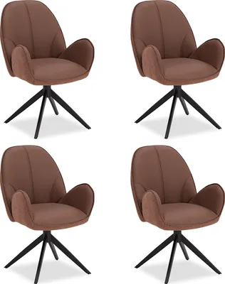 Image de Chaise de Salle à Manger Lot de 4 Moderne Bouclé Cuir Marron Design Chaises de Cuisine Chaises pas Cher Fauteuils Rembourrée