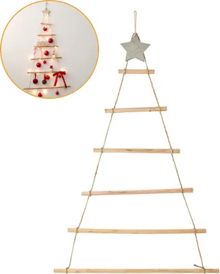 Immagine prodotto di Albero di Natale di legno Ornamento albero di Natale a parete con scala di rami per casa soggiorno sfondo Decor, A, Legno