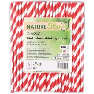 Produktbild von NATURE Star Papiertrinkhalme Classic 197 mm rot/weiß 100 Stück