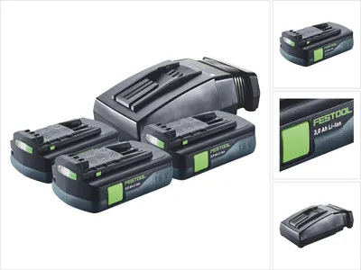 Zdjęcie produktu dla Zestaw energetyczny Festool 3x akumulator BP 18 Li 3.0 C 18 V 3.0 Ah / 3000 mAh Li-Ion ( 3x 577658 ) + ładowarka TCL 6 ( 201135 )