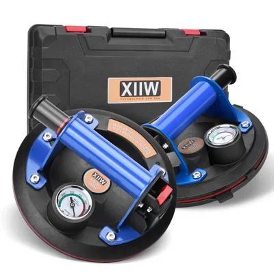 Produktbild von 2 X 8-Zoll-Vakuumsaugnapf mit Metallgriff und Manometer, maximale Tragkraft 360 Kilogramm, inklusive Werkzeugkasten, geeignet für Fliesen und ähnliche