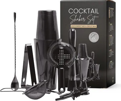 Imagen del producto de Conjunto de coctelería SHAKEIN de 12 piezas | Elegante juego de cocteleras en color gris espacial | Amplio juego para preparar cócteles | Coctelera Boston de 750 ml de acero inoxidable | Juego de cocteleras para bartenders | Accesorios para bar, juego de cocteleras