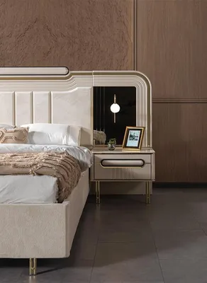 Image de Lit, 2 tables de chevet, chambre à coucher, style moderne, couleur blanche, neuf, pratique