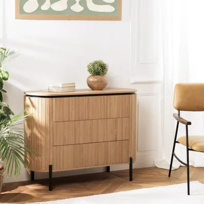 Produktbild von CHARLIE – Kommode aus Holz mit 3 Schubladen im Retro-Stil, braunes Kiefernholz