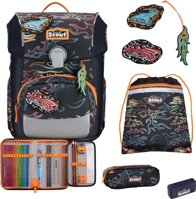 Produktbild von Scout Schulranzen Safety Light Neo Set 4-teilig Flames dunkelblau