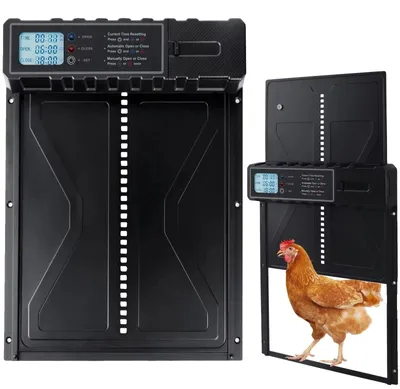 Obrázek produktu pro Automatické dveře do kurníku, ochrana proti přivření, napájení na baterie, černé