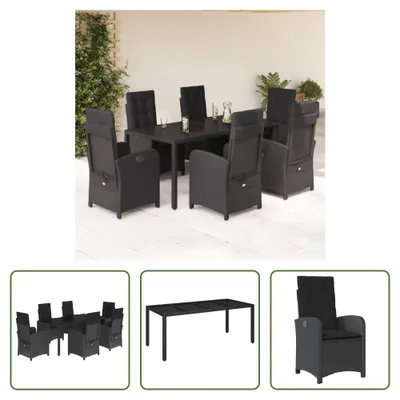 Produktbild von The Living Store 7-tlg. Garten-Essgruppe mit Kissen Schwarz Poly Rattan