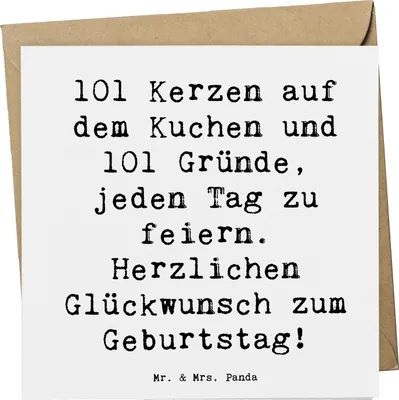 Produktbild von Mr. & Mrs. Panda Grußkarte Spruch 101. Geburtstag Feier - Weiß - Geschenk, Dekorationen, Happy Birthday, Herzlichen Glückwunsch, Glückwunschkarte, Klappkarte, faltkarte