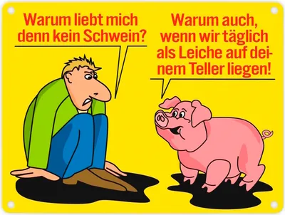 Produktbild von Schweine Metallschild in 15x20 cm in gelb zum Thema Fleischesser und Vegetarier