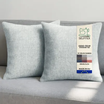 Produktbild von Selfitex 2er Set Sofakissen 50x50 cm, inkl. Füllkissen, gewebter Canvas Stoff, matte & strukturierte Oberfläche, weiche Polyester-Füllung (Hellgrau)