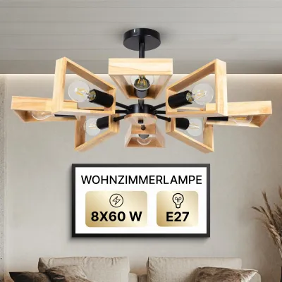 Zdjęcie produktu dla Kinkiet, czarny, 8-ramienny, metal i drewno, ARTE LAMP Brussels, żarówki E27 do 60 W na oprawkę, do salonu i jadalni, wymiary: 75 x 75 x 30 cm, model: A8030PL-8BK