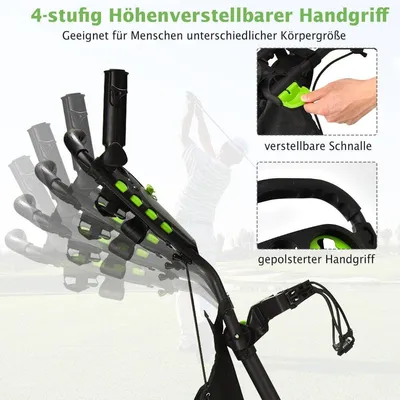 Produktbild von Golf Trolley 4 Rad Golftrolley Golfwagen Golf klappbar Golfcaddy Golf Push Cart aus Aluminum Grün