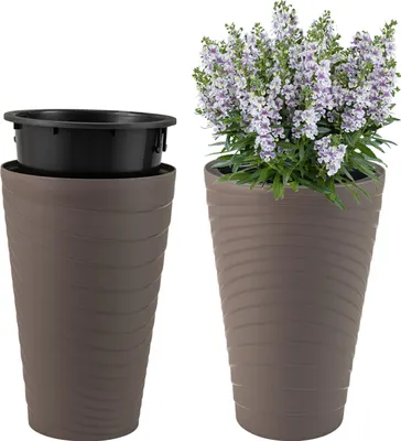 Produktbild von COSTWAY 2 er Pflanzkübel mit Innentopf, 45cm hoch, runde Pflanzgefäße wetterfest, Blumentöpfe mit Entwässerungslöchern, PP, Übertopf für Garten Grau