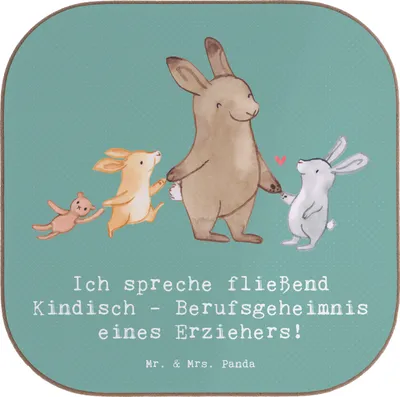 Produktbild von Mr. & Mrs. Panda Holzuntersetzer Erzieher Kindisch - Meeresbrise - Geschenk, eckiger untersetzer, pädagogische Magie, Gläser, Geschenke für Berufstätige, Alltagshelden