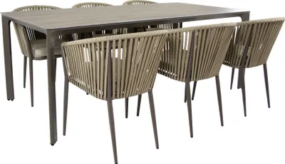 Image de AXI Resi Table et Chaises de Jardin, 6 Chaises Blanches PSPC Aspect Teck, Couleur Taupe | Salon de Jardin/Table de Jardin en PSPC | Table Chaises