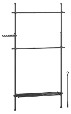 Produktbild von Kleiderständer, Kleiderstange und Garderobenständer, mattschwarz - 33,5 x (84-123) x (208-310) cm