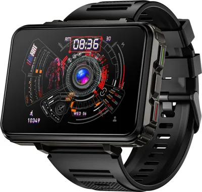 A close-up shot of a smartwatch with a futuristic watch face.