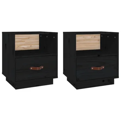 Produktbild von Nachttische 2 Stk. Schwarz 40x34x45 cm Massivholz Kiefer