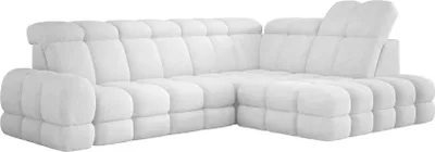 Produktbild von DomoHome Ecksofa Tollo Weiß Bubble-Stoff Rechte Seite 302x217x105 cm, L-Form Sofa mit Schlaffunktion, Bettkasten 120x85x17 cm, Elektrisch Verstellbar