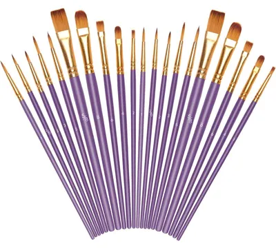 Productafbeelding van Pinselset, nylon kwasten, geschikt voor acryl- en olieverf, 20 stuks, paars