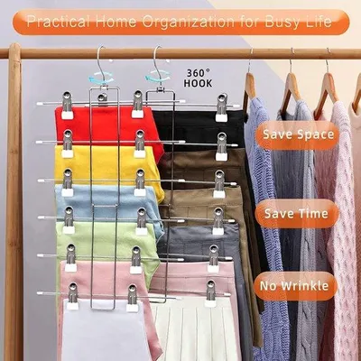 Produktbild von Famanu Hosenständer 3 Stück Metall mit 12 Klemmen - Kleiderorganizer für Hosen, Röcke, Jeans und Schals