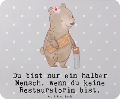 Produktbild von Mr. & Mrs. Panda Mauspad Restauratorin Herz - Grau Pastell - Geschenk, Mousepad, computermatte, mousematte, Mouse Pad, pc mausunterlage