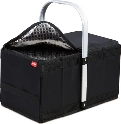 Produktbild von Einkaufskorb mit Kühlfunktion – Faltbarer Kühlkorb aus reißfestem Polyester mit Aluminiumgriff – Isoliertes Innenfutter für warme & kalte Lebensmittel – Leicht & stabil mit verstärktem Boden – Platzsparend faltbar mit Fixiergummi