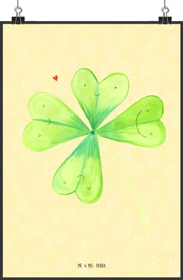 Produktbild von Mr. & Mrs. Panda Bild Blume Kleeblatt DIN A2 - Gelb Pastell - Geschenk, Umzug, Motivation, Garten, Glück, Wandbild, drucke, Neuanfang, Plakat, wanddeko, Kunstdruck