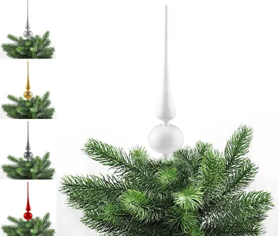 Produktbild von JACK Kunststoff Christbaumspitze Spitze Höhe 28cm, 6cm Weihnachtsbaum Spitze Gold Silber Rot Grau Weiß Glanz, Farbe:Weiß